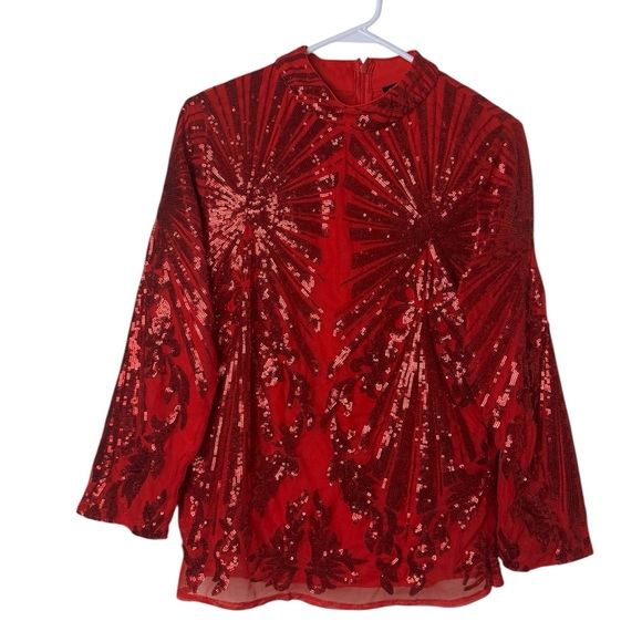 Boston Proper Tops - Boston Proper Red Sequin Long Sleeve Top Size L